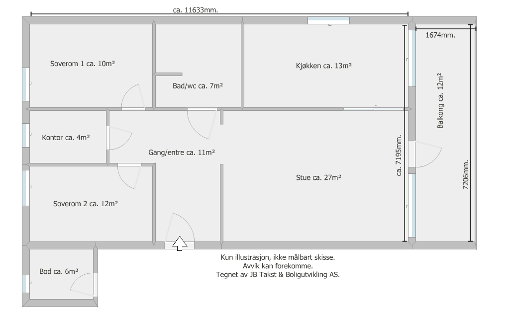 Plantegning med mål. Galleribilde