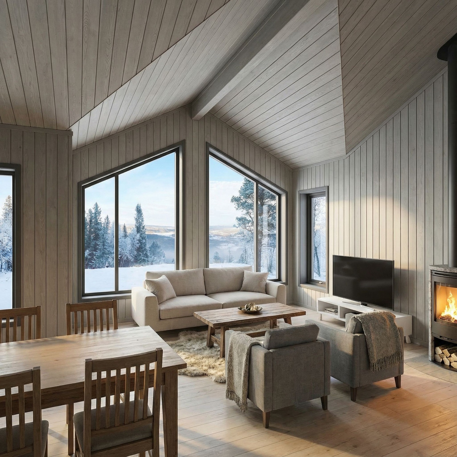 Åpent røste, altså skrå himling i stu/kjøkken. (AI). Galleribilde