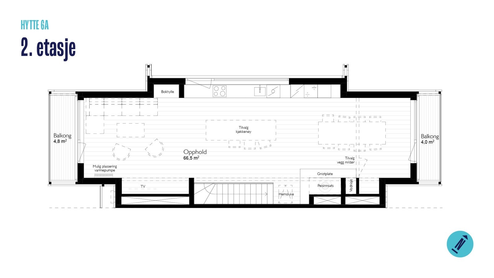 Planløsning 2. etasje, Vinterro Chalet 6A (141 kvm BRA-i). Galleribilde