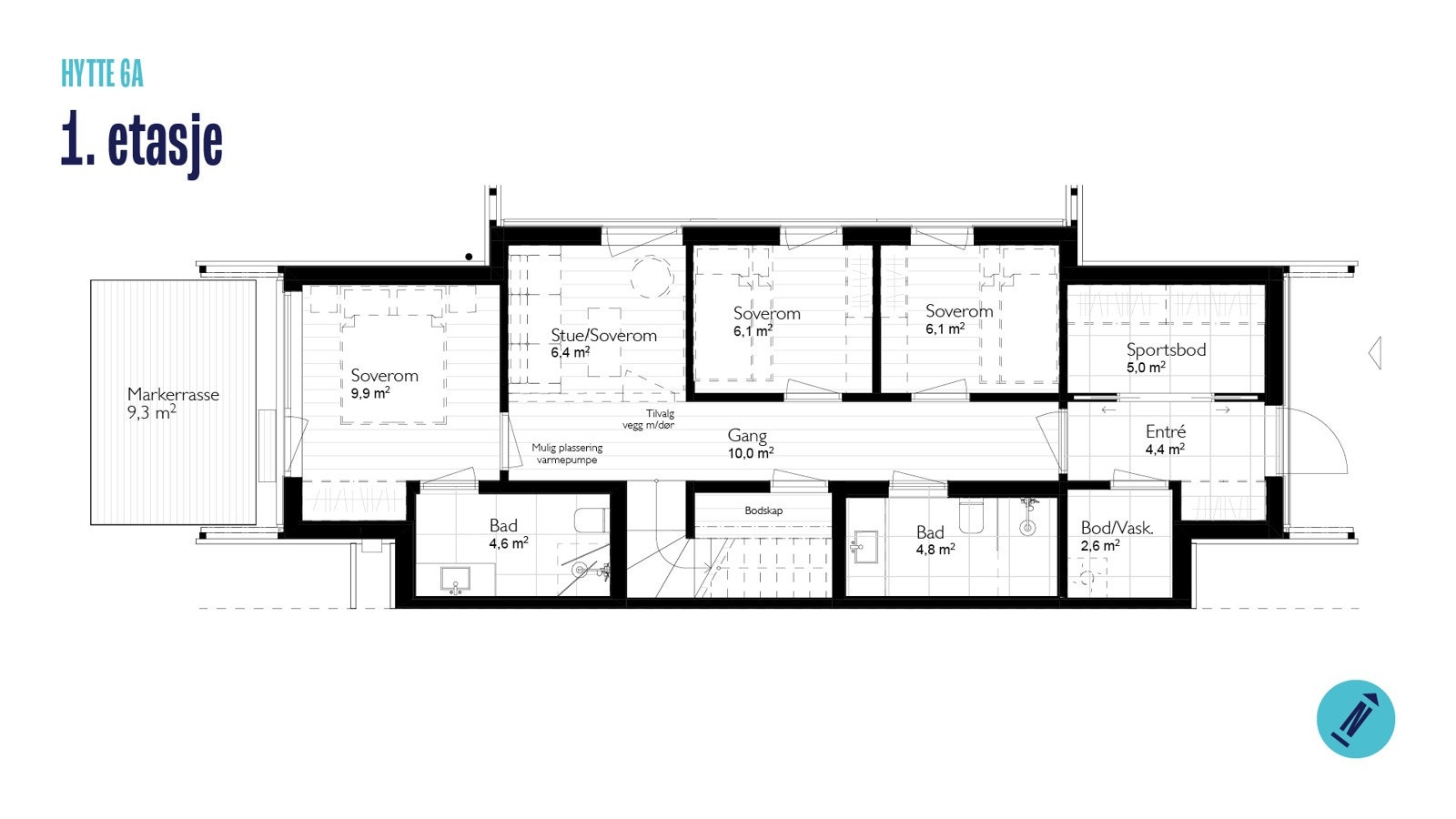 Planløsning 1. etasje, Vinterro Chalet 6A (141 kvm BRA-i). Galleribilde