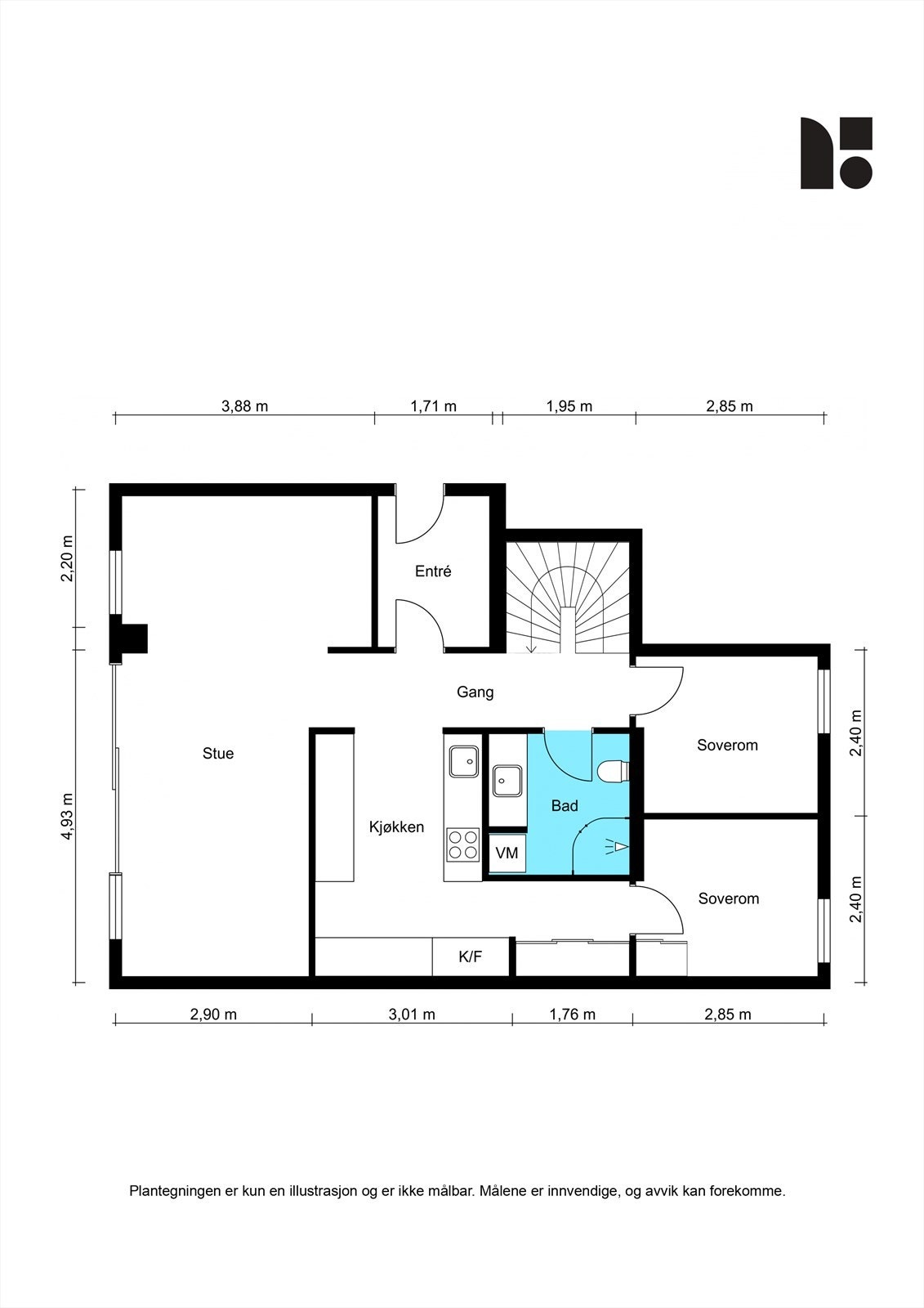 Alternativ planskisse i 1. etasje med to soverom Galleribilde