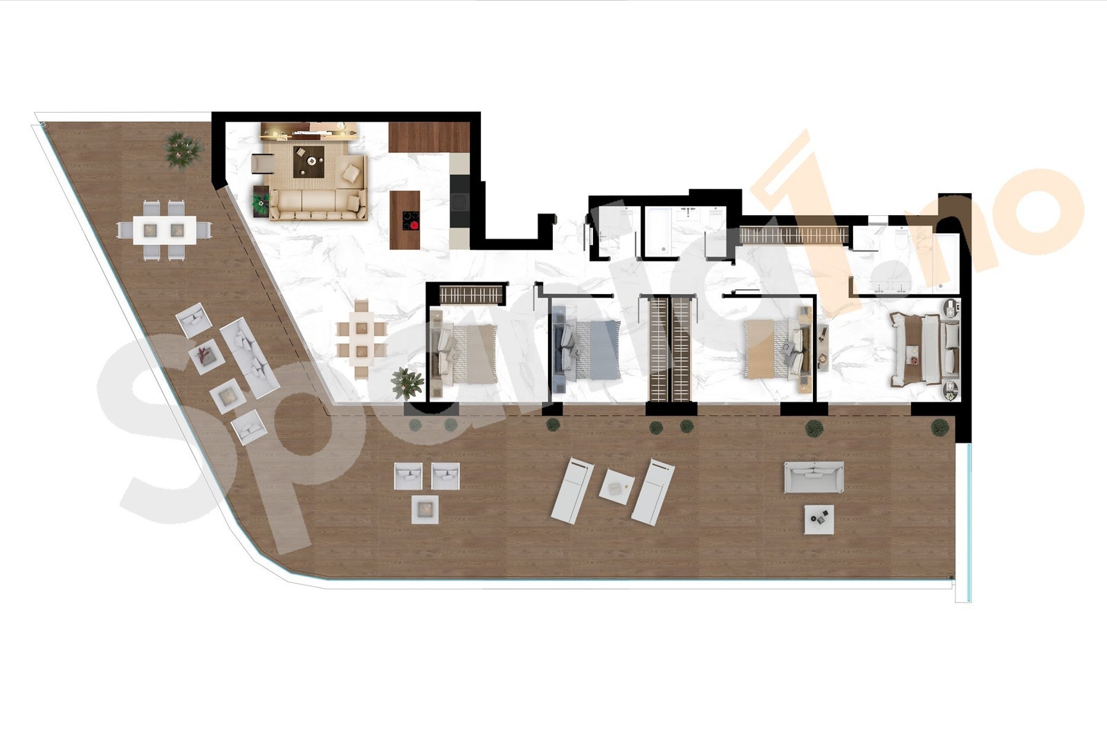 Plantegning hjørneleilighet med 4 soverom Galleribilde