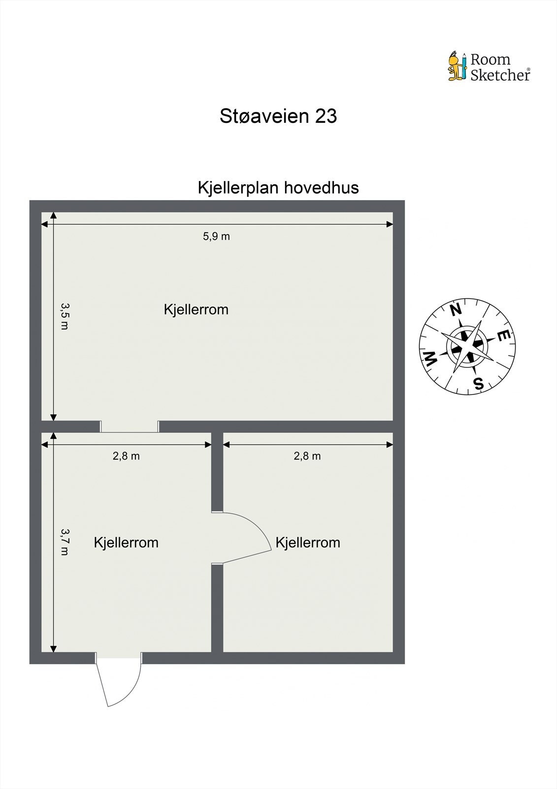Plantegning kjeller hovedhus. Galleribilde