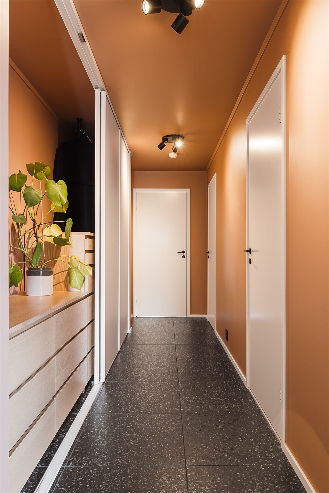 Skyvedør med plass til oppbevaring av yttertøy og sko. Galleribilde