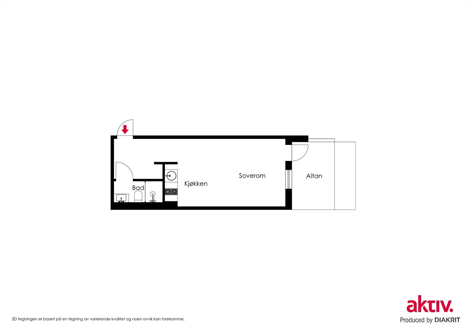 Planløsning gjesteleiligheten som disponeres av sameiet. Galleribilde