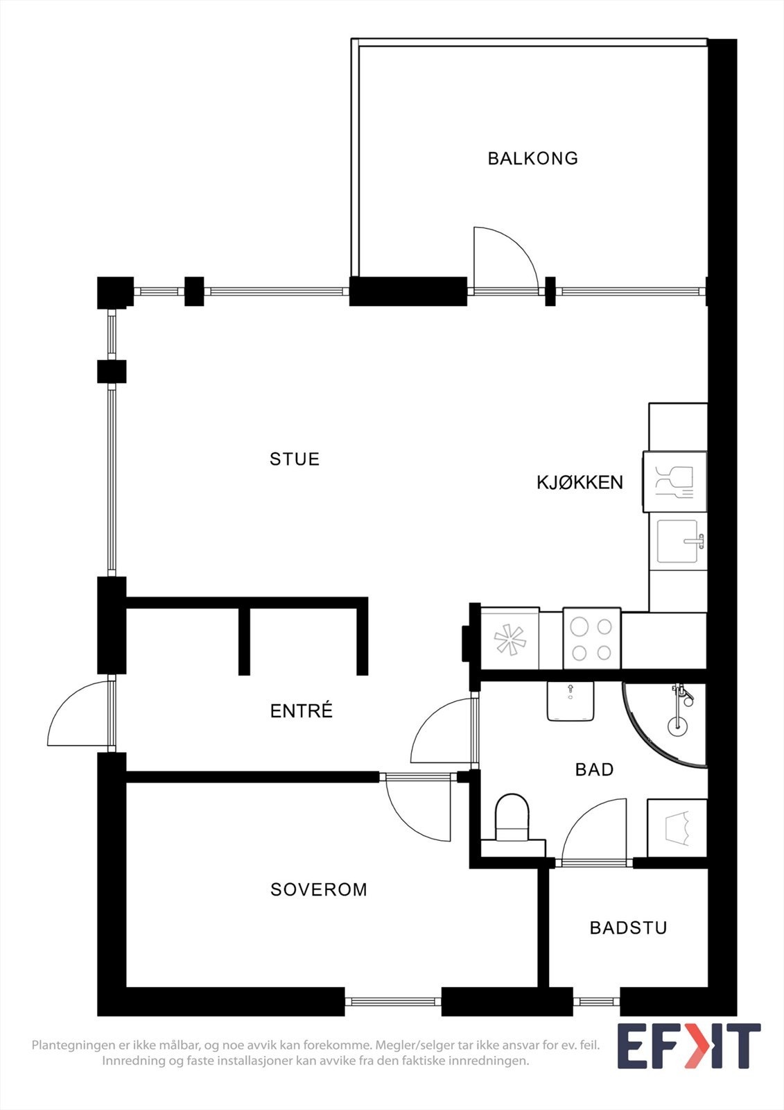 Plantegningen er ikke målbar, og noe avvik kan forekomme. Megler/selger tar ikke ansvar for ev. feil. Innredning og faste installasjoner kan avvike fra den faktiske innredningen. Galleribilde