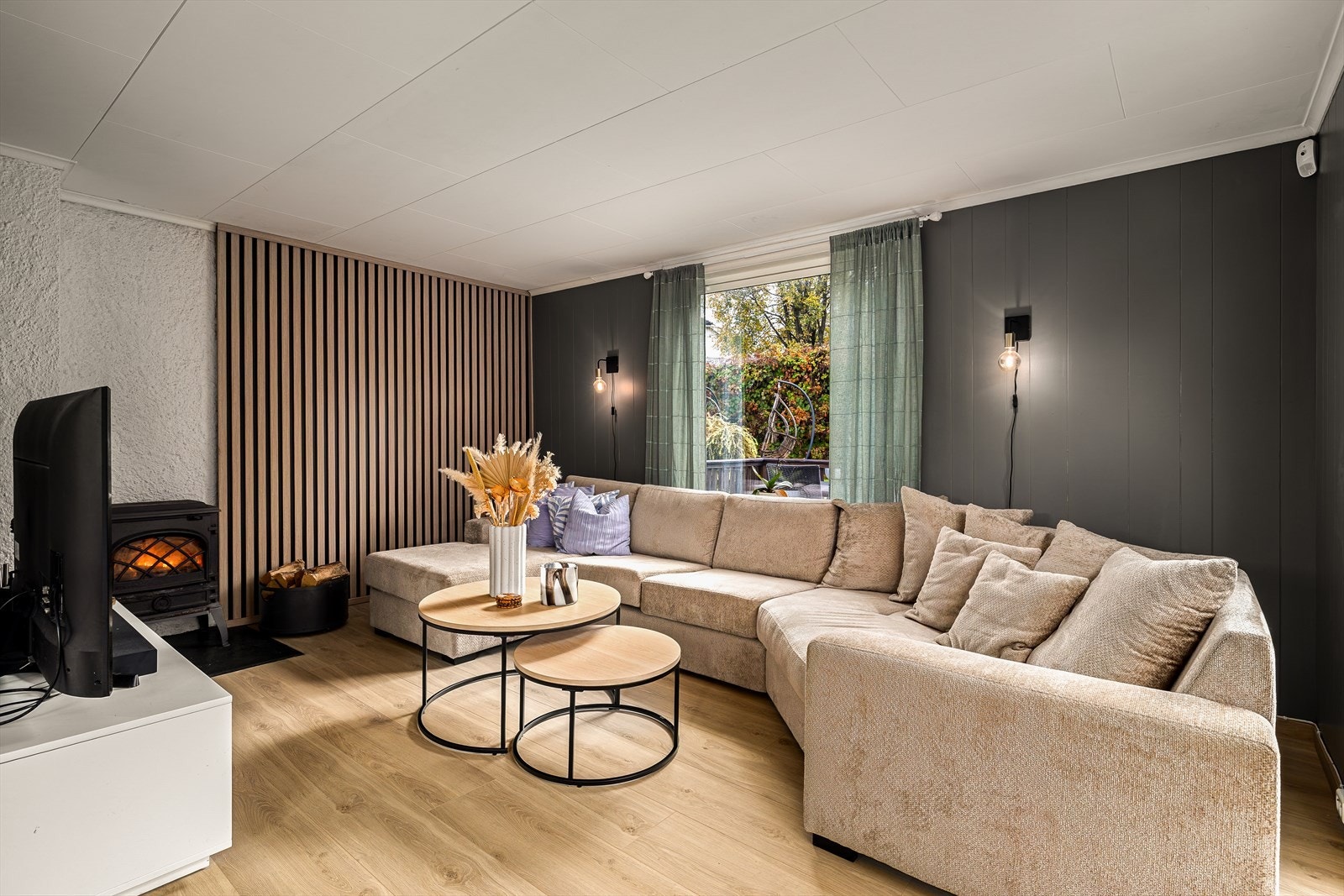 Romslig stue. Vedovn som varmer godt Galleribilde