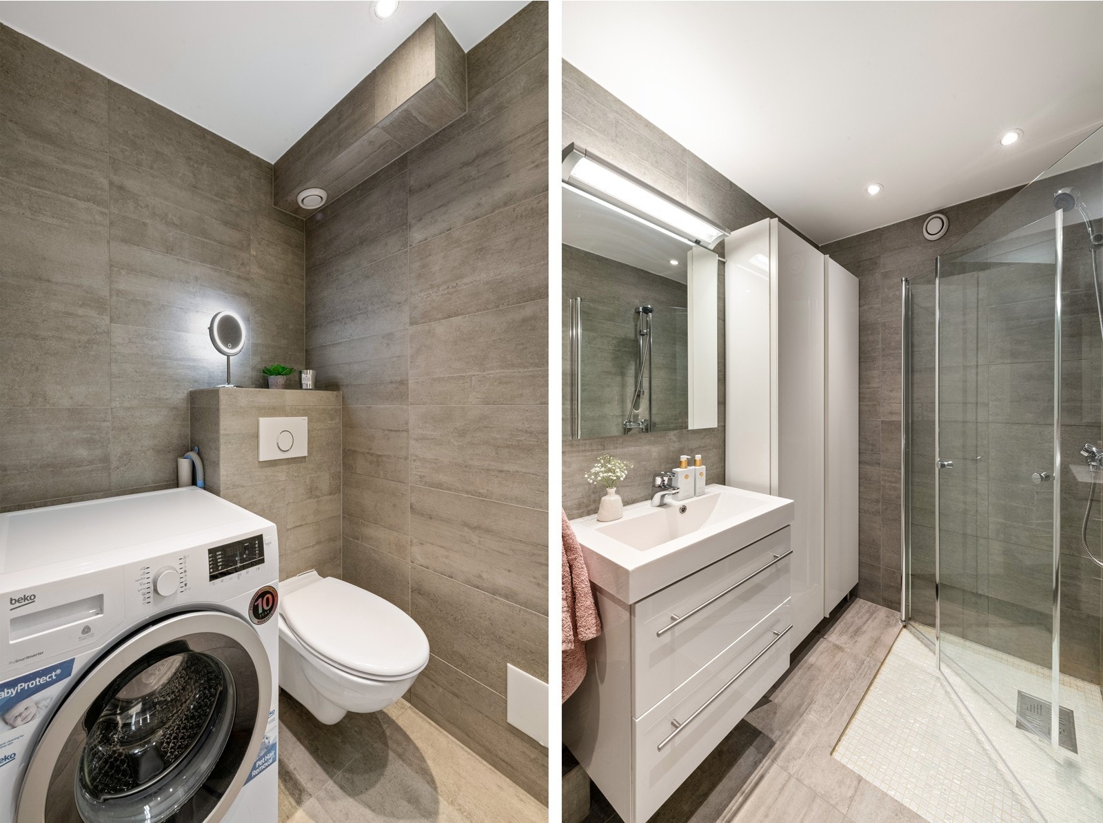 Lekkert bad med opplegg for vaskemaskin Galleribilde