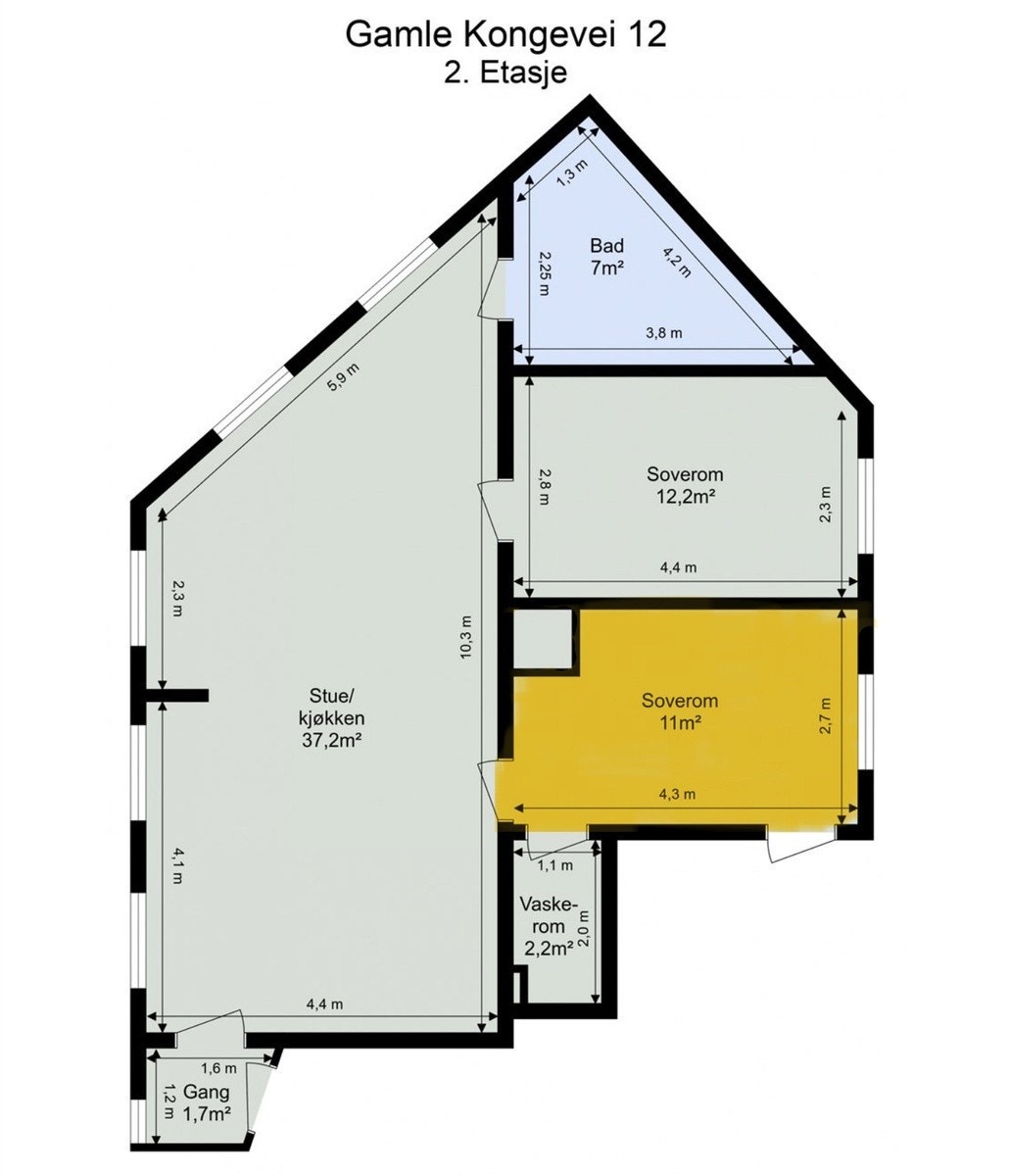 Værelset er markert i gult Galleribilde