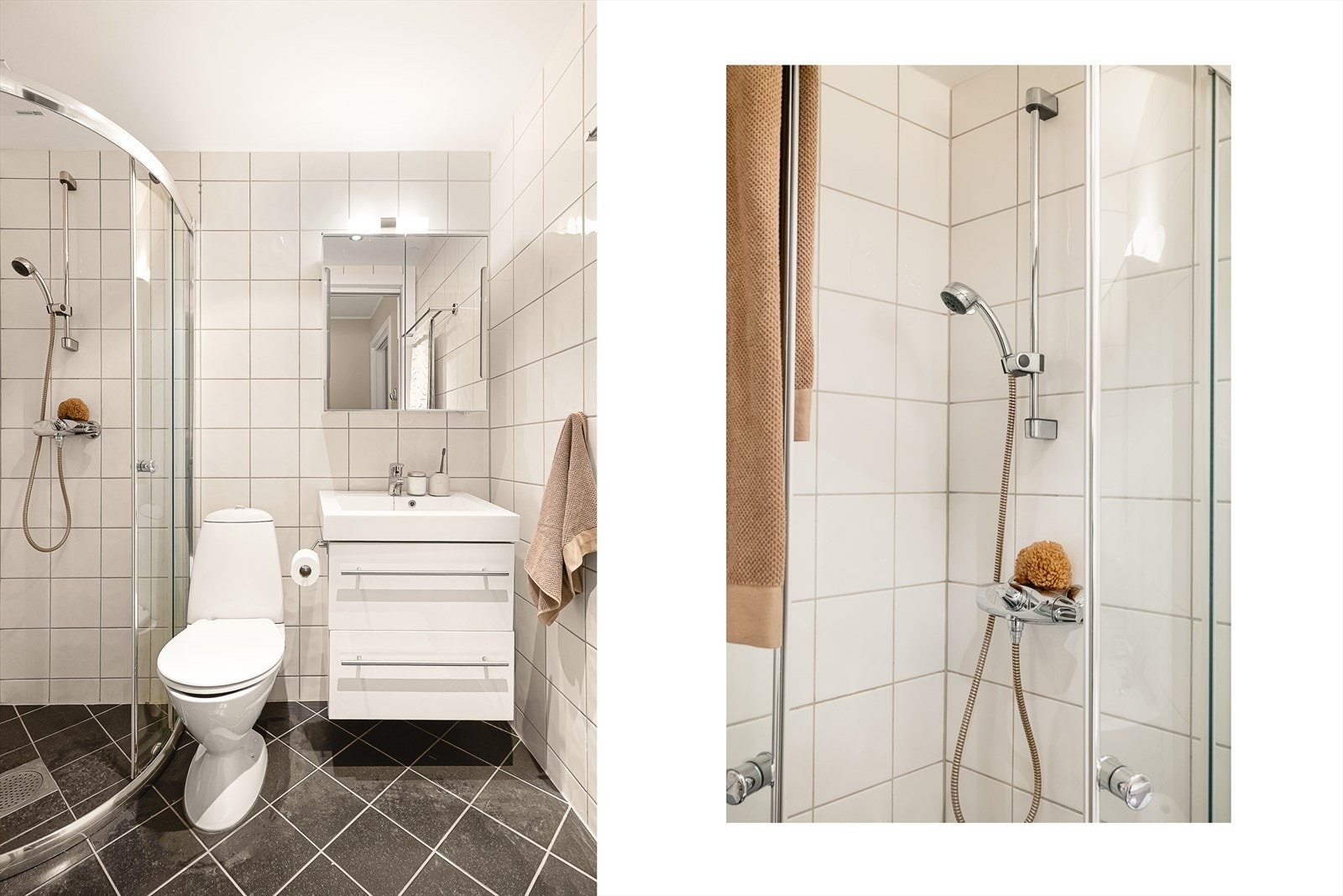 Lyst og pent bad med varmekabler i gulv. Galleribilde