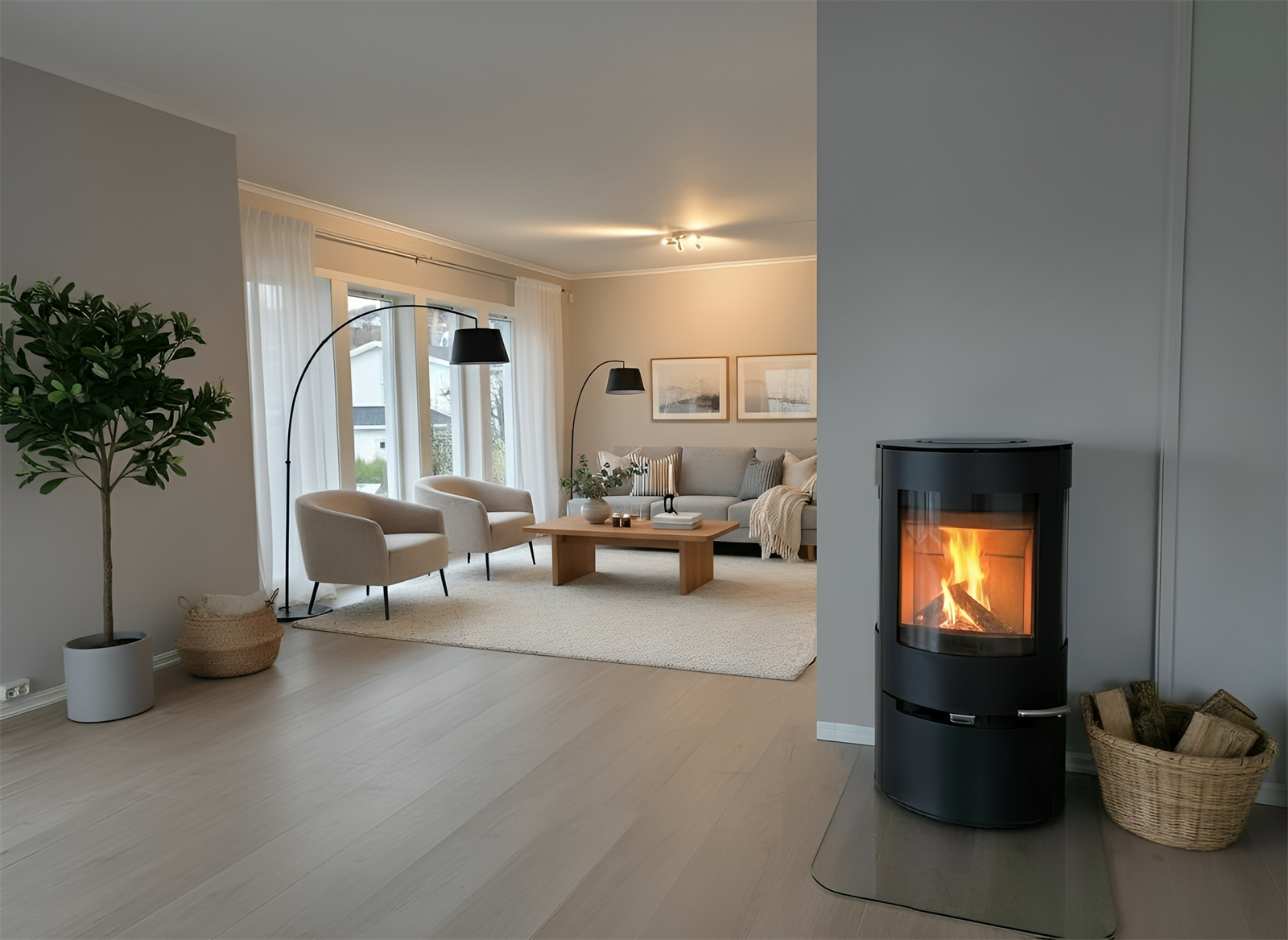 Stemningsfull peisovn i stuen. Galleribilde