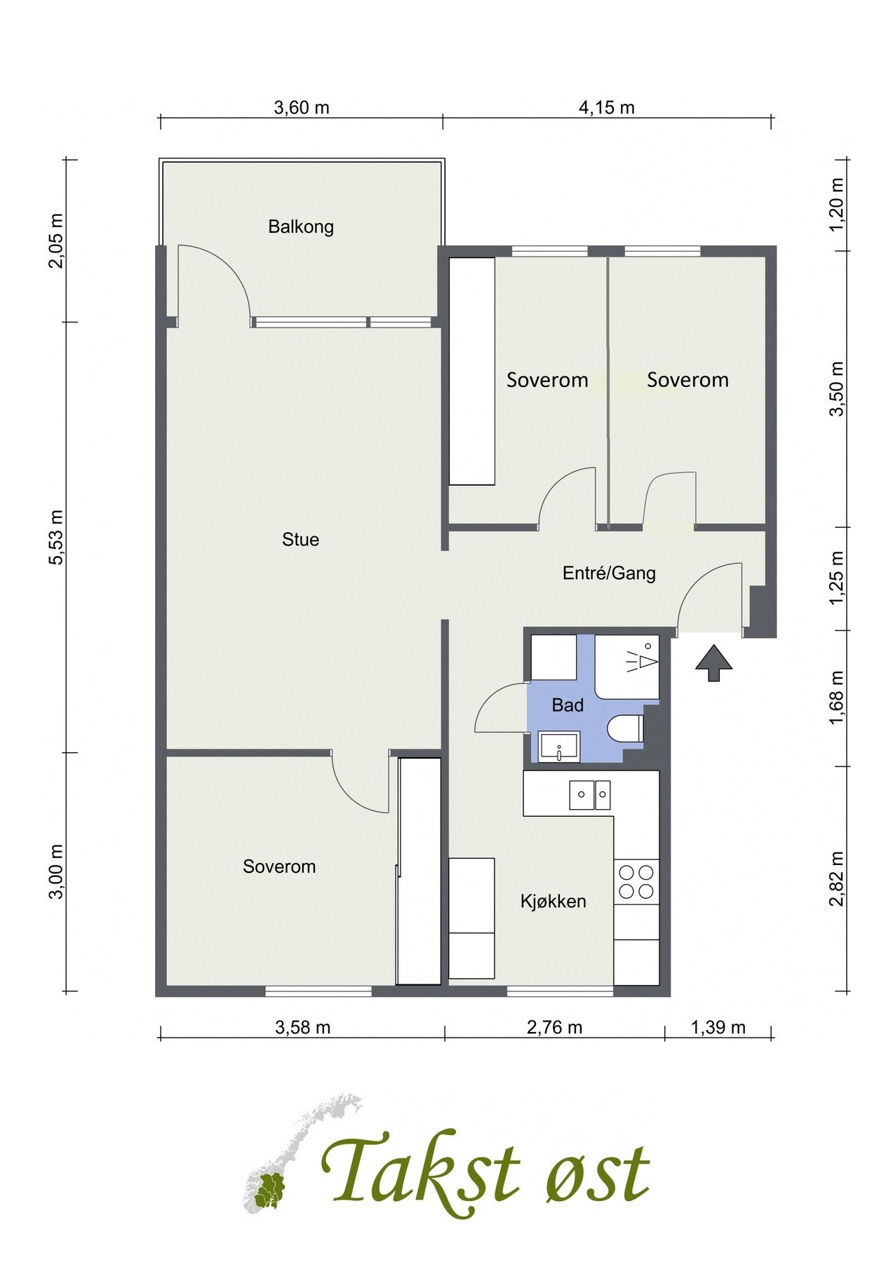 Alternativ plantegning som 4-roms. Galleribilde