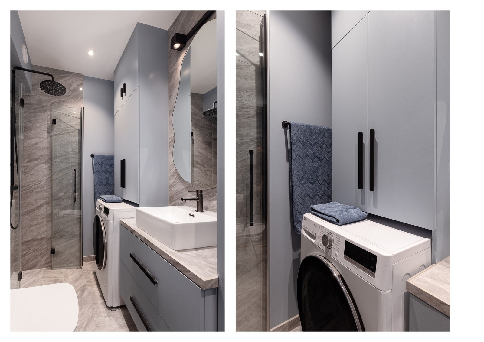 Badet har opplegg for vaskemaskin, med praktisk oppbevaring over. Galleribilde