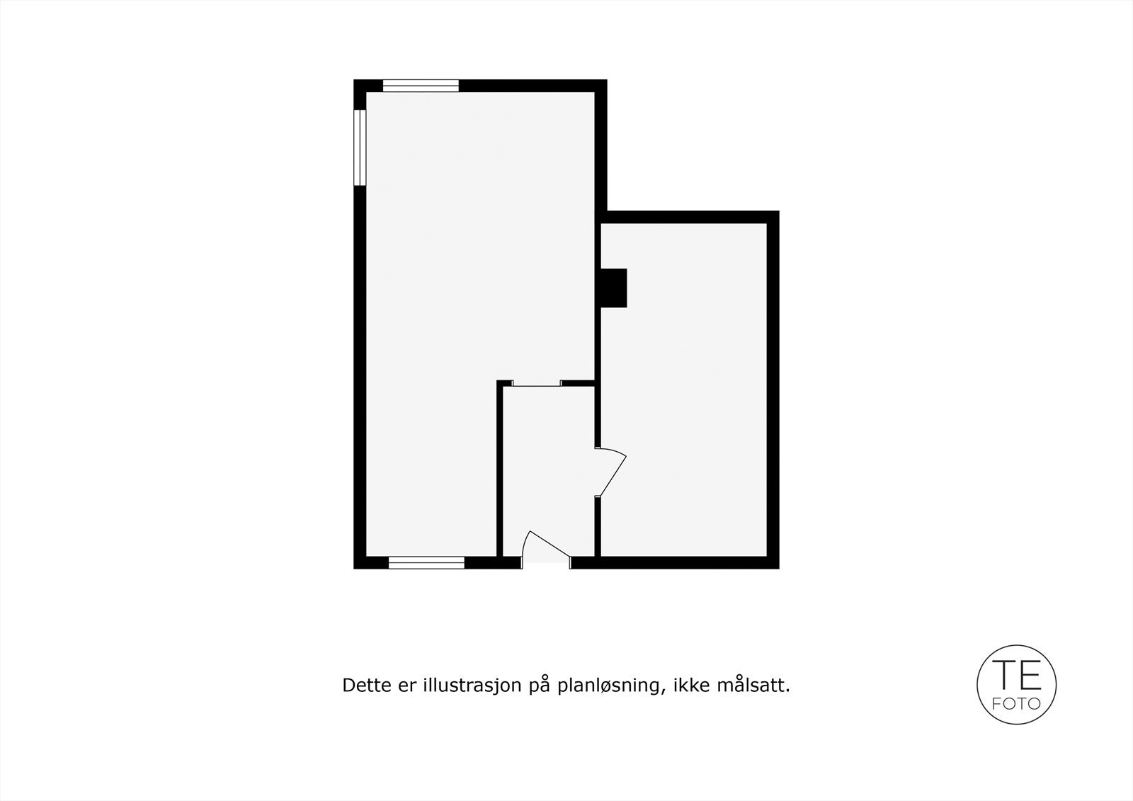 Plantegning kjeller. Gang og to kjellerrom brukt til vaskerom og oppbevaring. Galleribilde