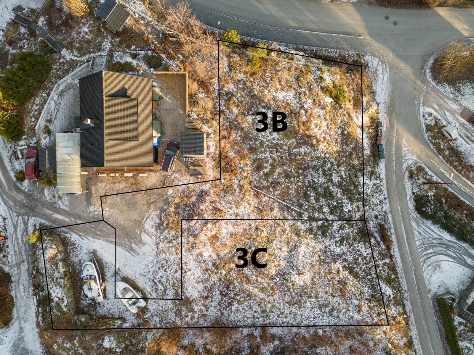 Bilde viser omtrenlige tomtegrenser for 3B/C Galleribilde