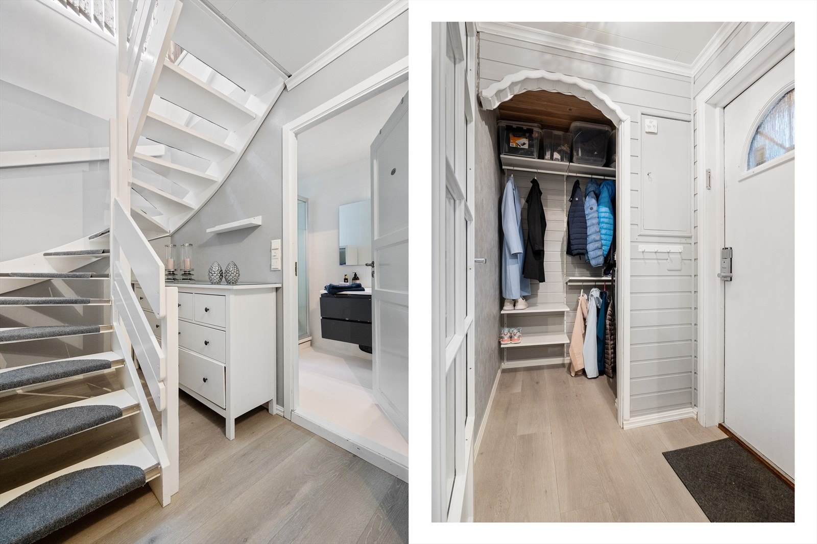 Garderobe i gang med god plass til å henge fra seg det du ønsker å yttertøy og sko. Galleribilde