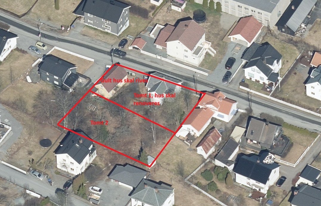 Oversiktsbilde med ca tomtegrenser. Galleribilde