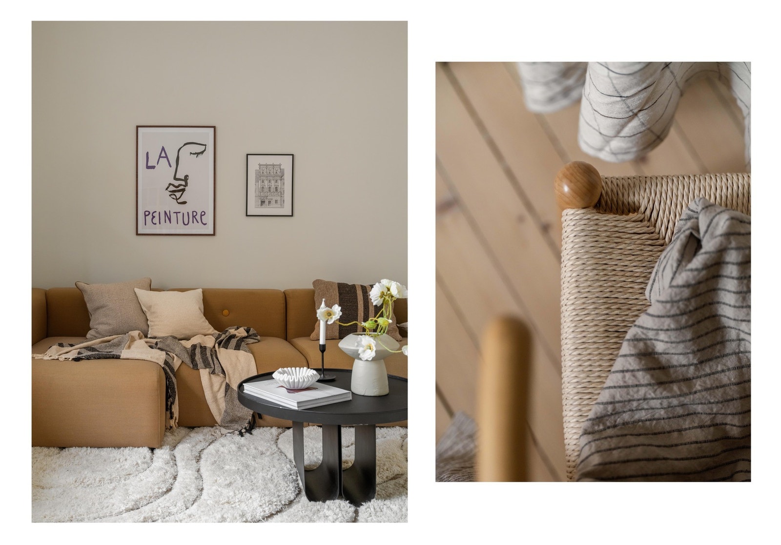 Gulvet er belagt med originale furugulv, som er slipt og behandlet i 2025. Galleribilde