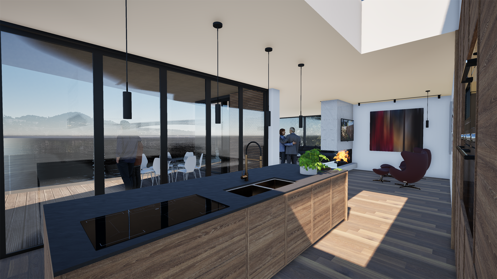 Kjøkkenet har også flott utsikt og gode god adgang til verandaen via foldedører. Galleribilde