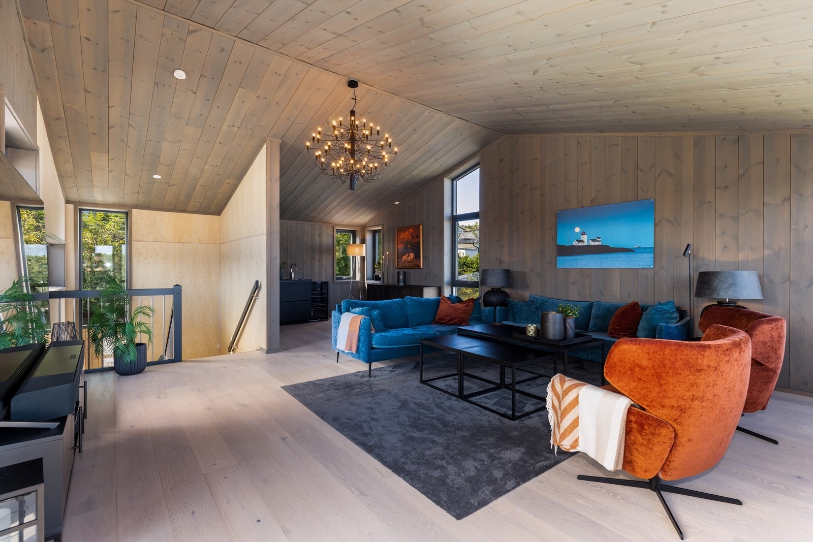 Egen sone med kjøkkenseksjon hvor det er integrert kjøl/fryseskap sikrer kort veg til kald drikke når man oppholder seg i denne etasjen. Galleribilde