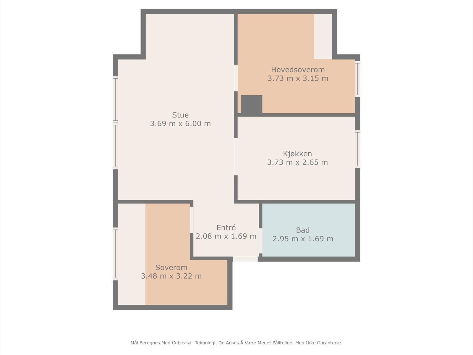 Plantegning.
(rom 2 antas å ikke være godkjent som soverom) Galleribilde