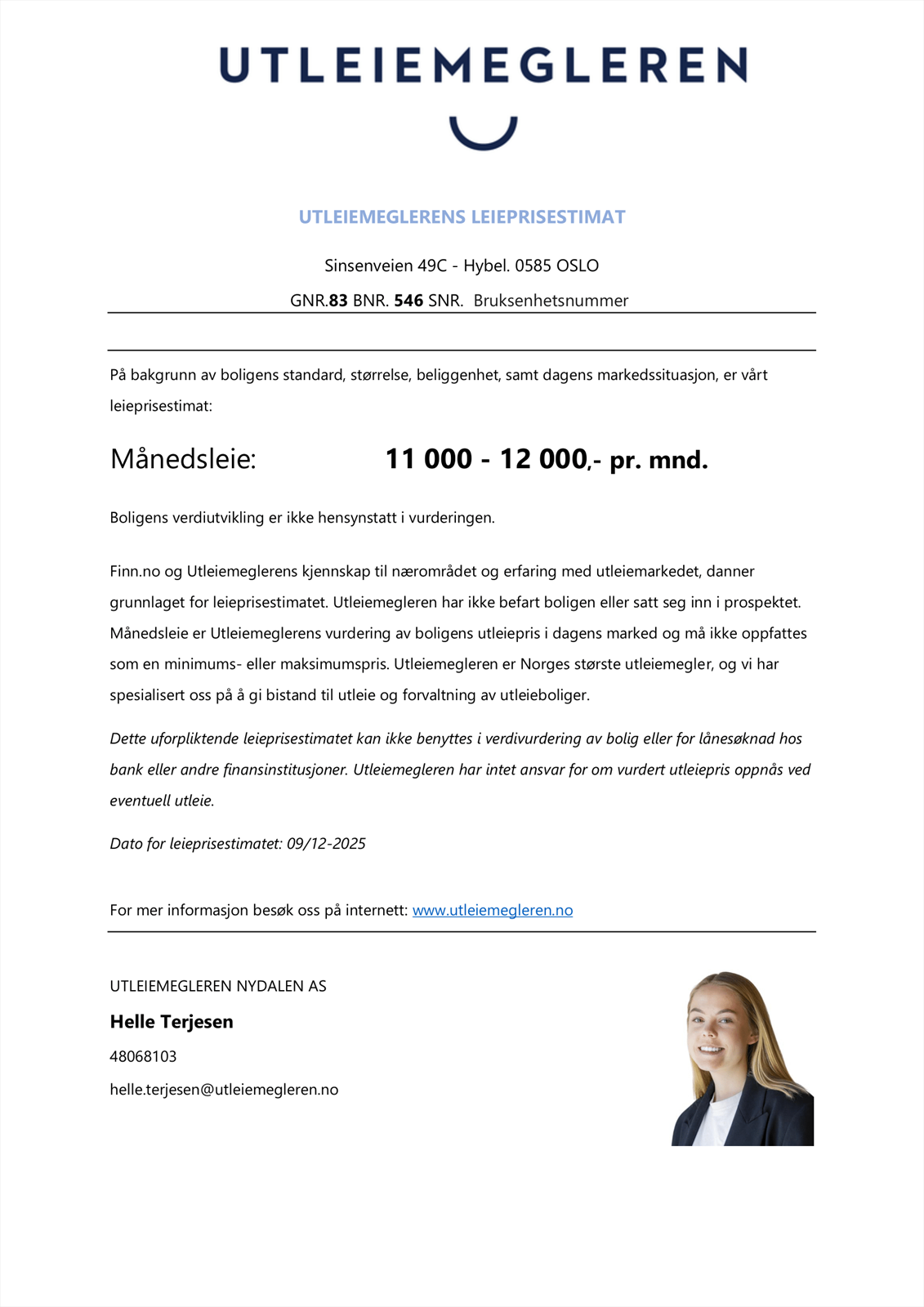 Leieprisvurdering - Sinsenveien 49 C Hybeldel Galleribilde