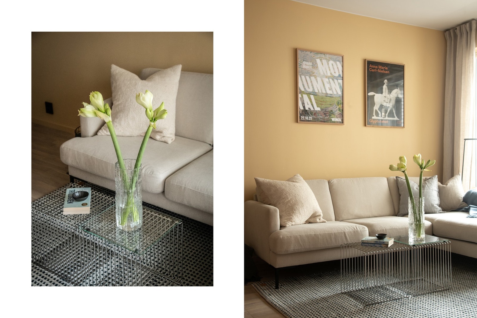 Under vinduet er det montert radiator med vannbåren varme, hvor kostnaden avregnes etterskuddsvis etter eget forbruk. Veggene er malt i en varm, dempet gulfarge som tilfører rommet karakter. Galleribilde