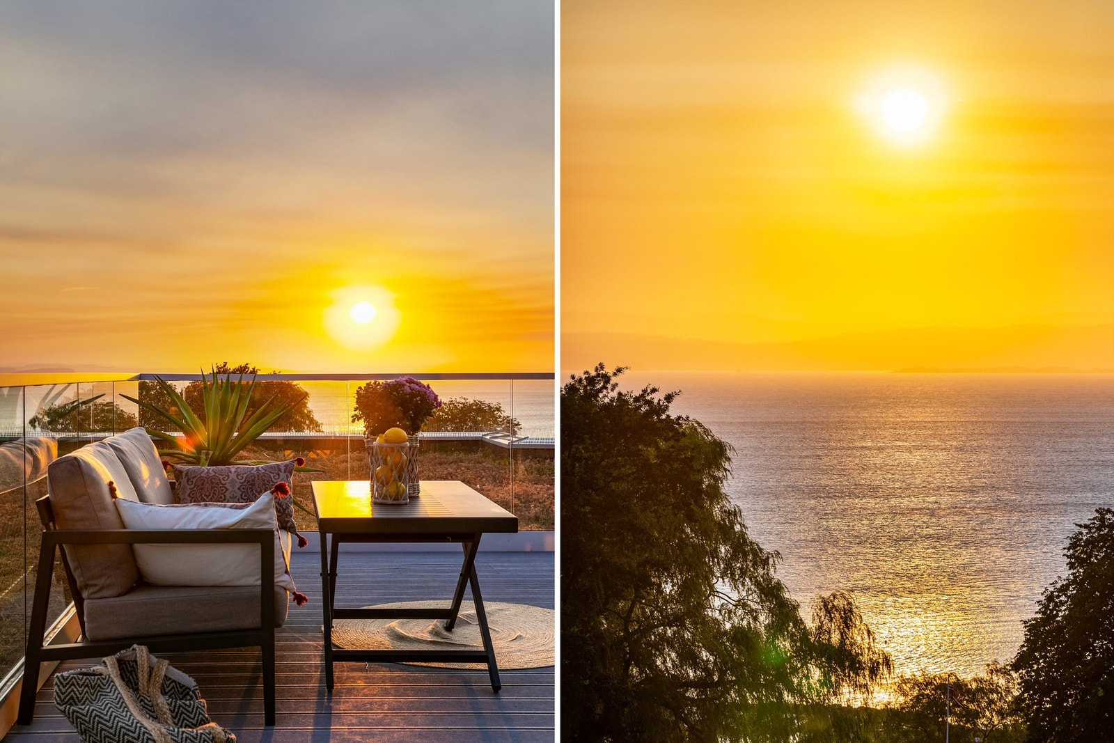 Sensommers betagende solnedgang over Oslofjorden - et fantastisk skue sett fra takaltanen. Galleribilde