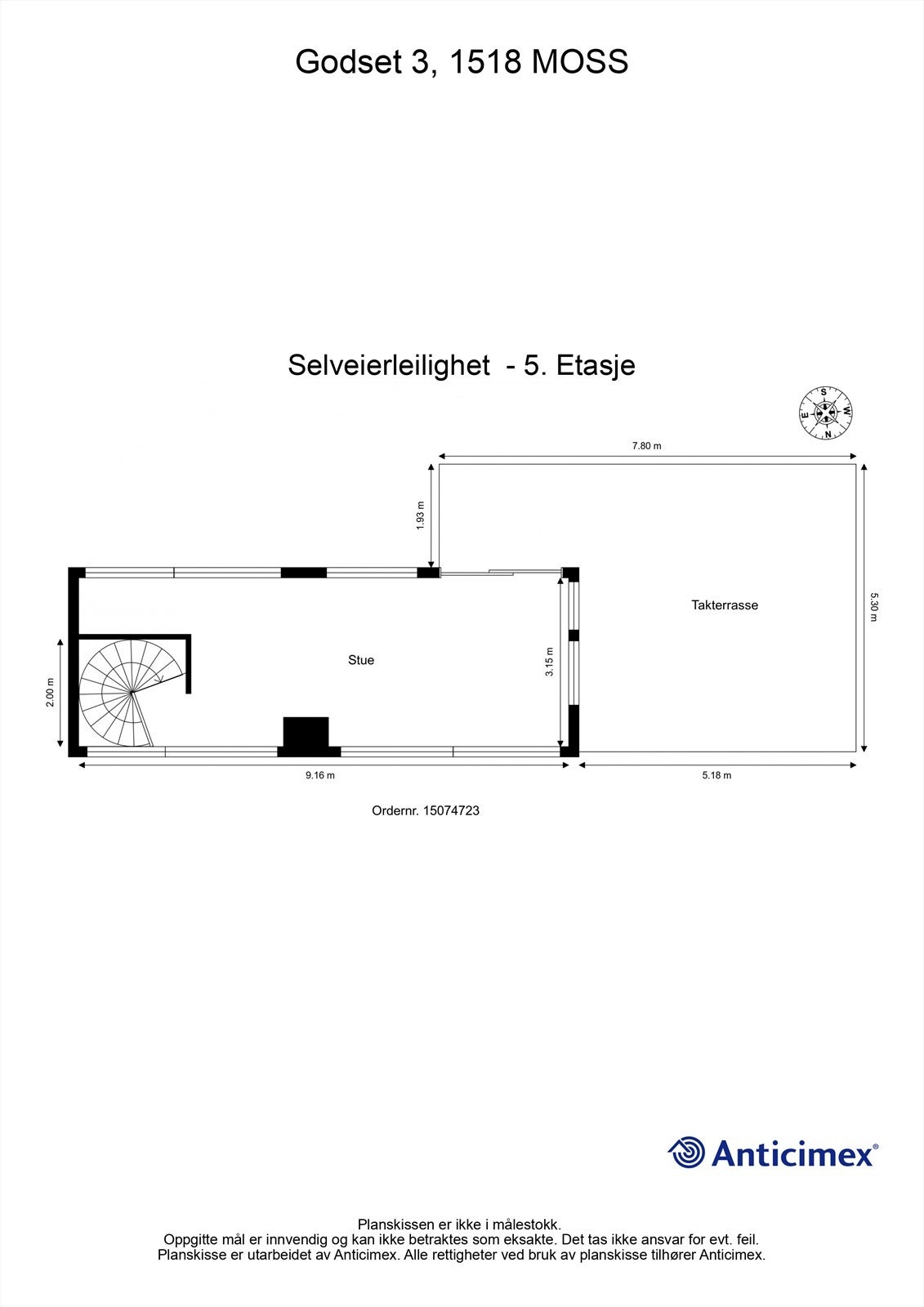 Veiledende skisse av leilighetens øverste plan; takboks og takaltan. Galleribilde