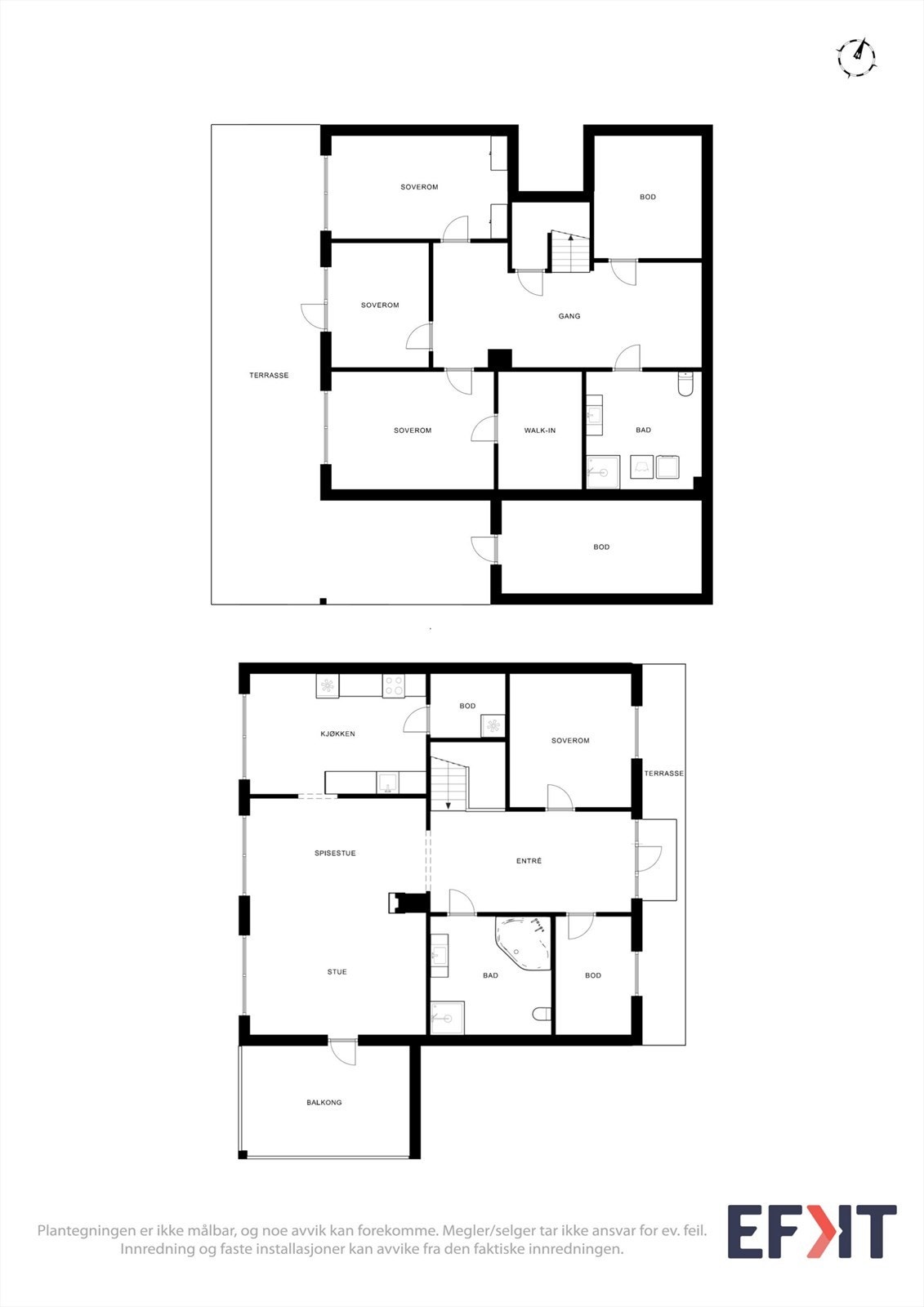 Plantegningene gir en fullstendig oversikt over boligens romfordeling over to plan. Galleribilde