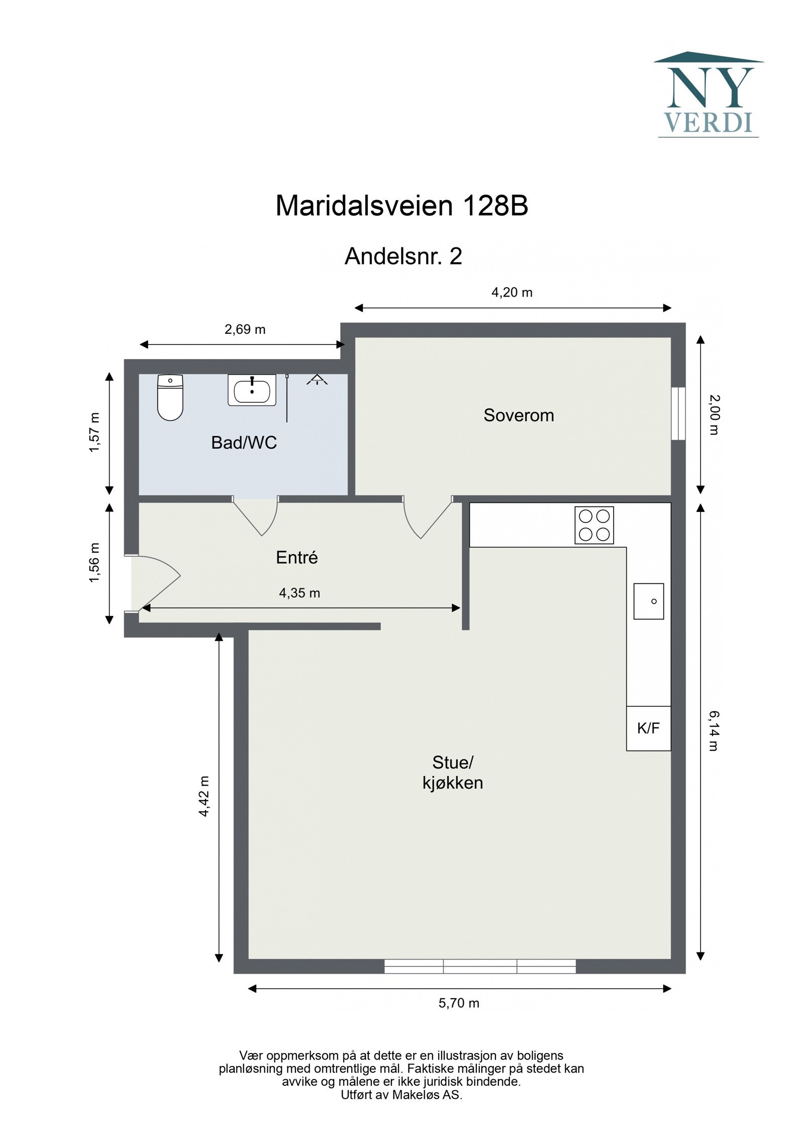 Plantegning. I tillegg disponerer leiligheten en kjellerbod (nr. 17) på ca. 3,7m². Som beboer har du også tilgang til fellesvaskeri. Heis i bygget. Galleribilde