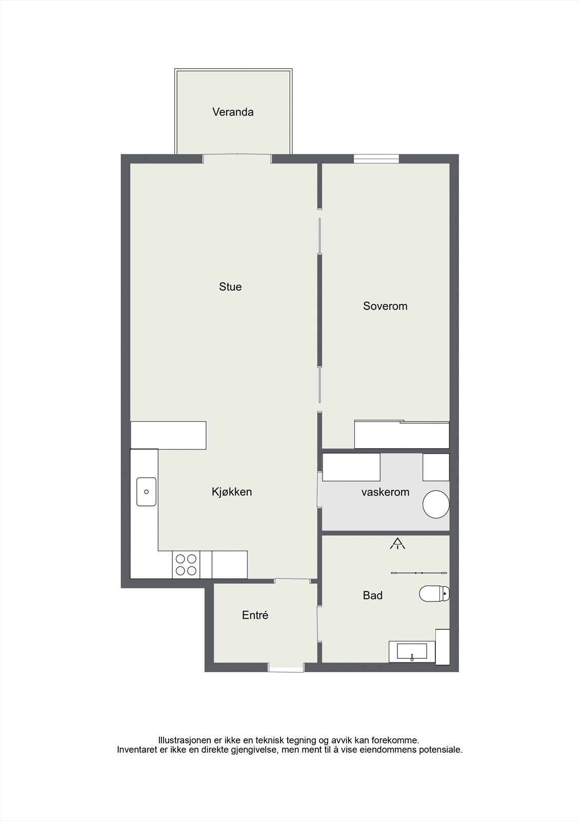 Planskisse. Vaskerom på tegningen er bod med opplegg for vaskemaskin Galleribilde