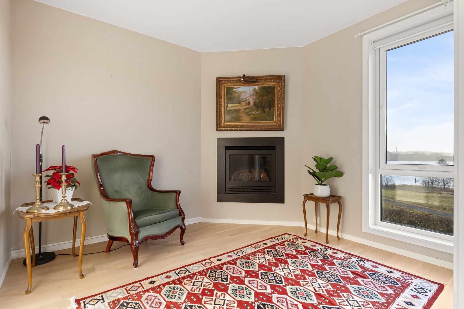 Soverommet har gasspeis og fin utsikt Galleribilde