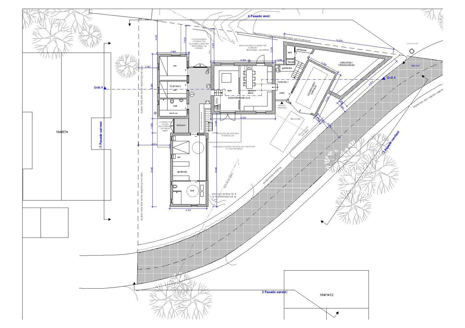 Arkitekttegning som viser utleiedel innredet med masteravdeling. Galleribilde
