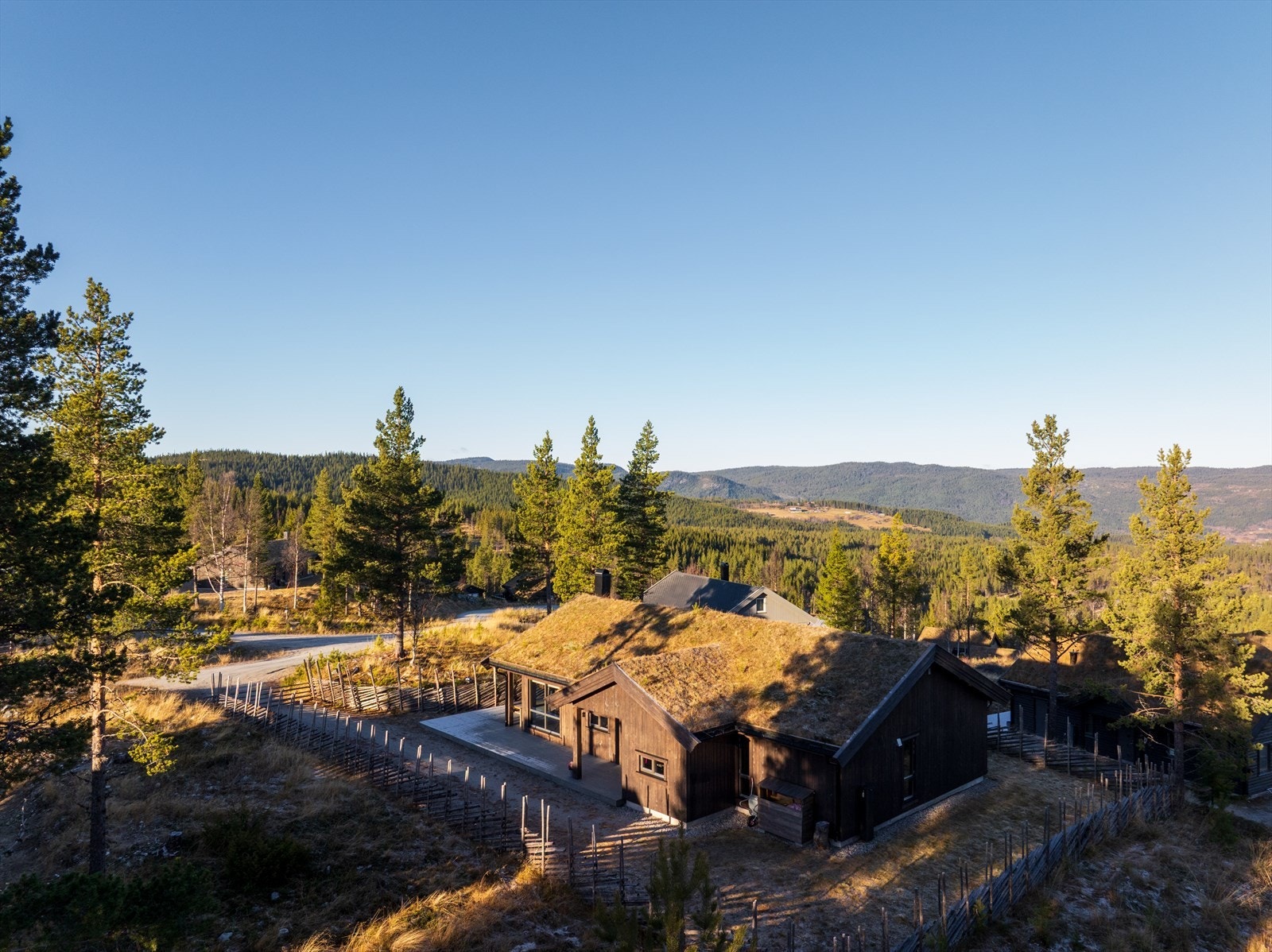 Tomten er relativt flat med naturlig skogsvegetasjon og gruslagt innkjøring og plass til parkering. Galleribilde