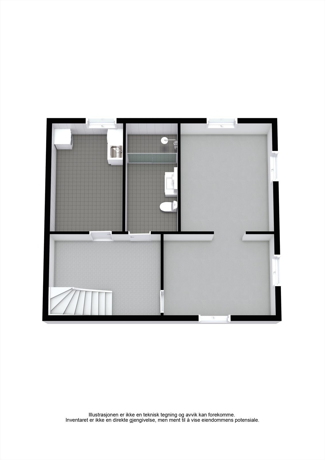 Plantegning kjeller 3D. Galleribilde