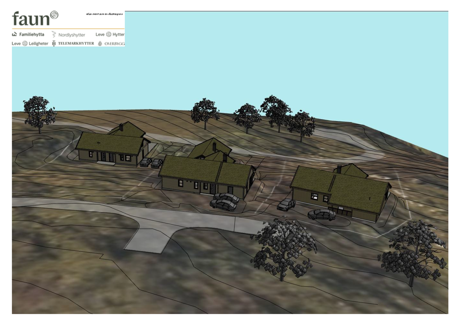Illustrasjon med hytter plassert på tomtene Galleribilde