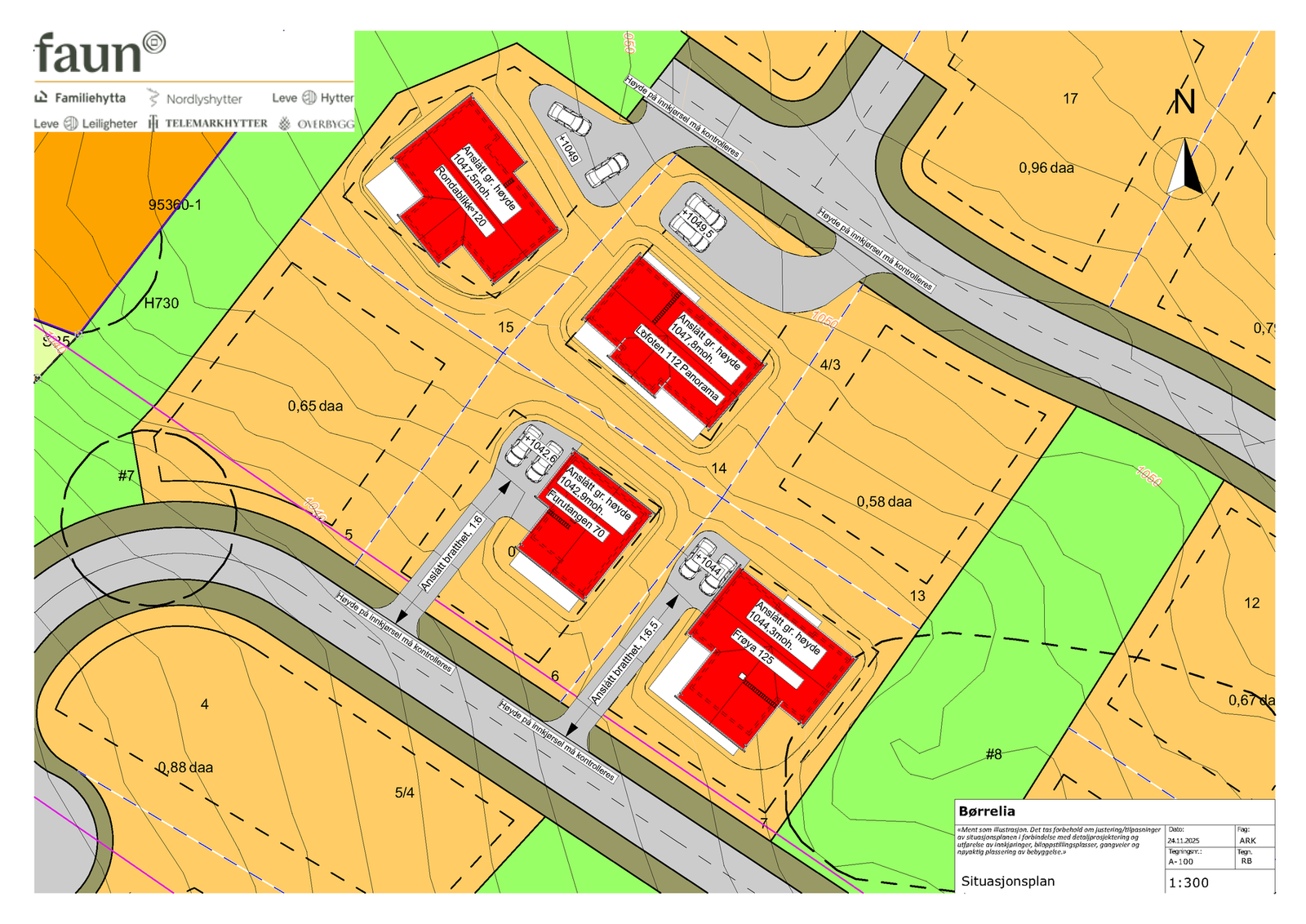 Situasjonsplan. Tomt 6 er priset i annonsen. Se også tomtevelger på hjemmeside Børrelie Galleribilde