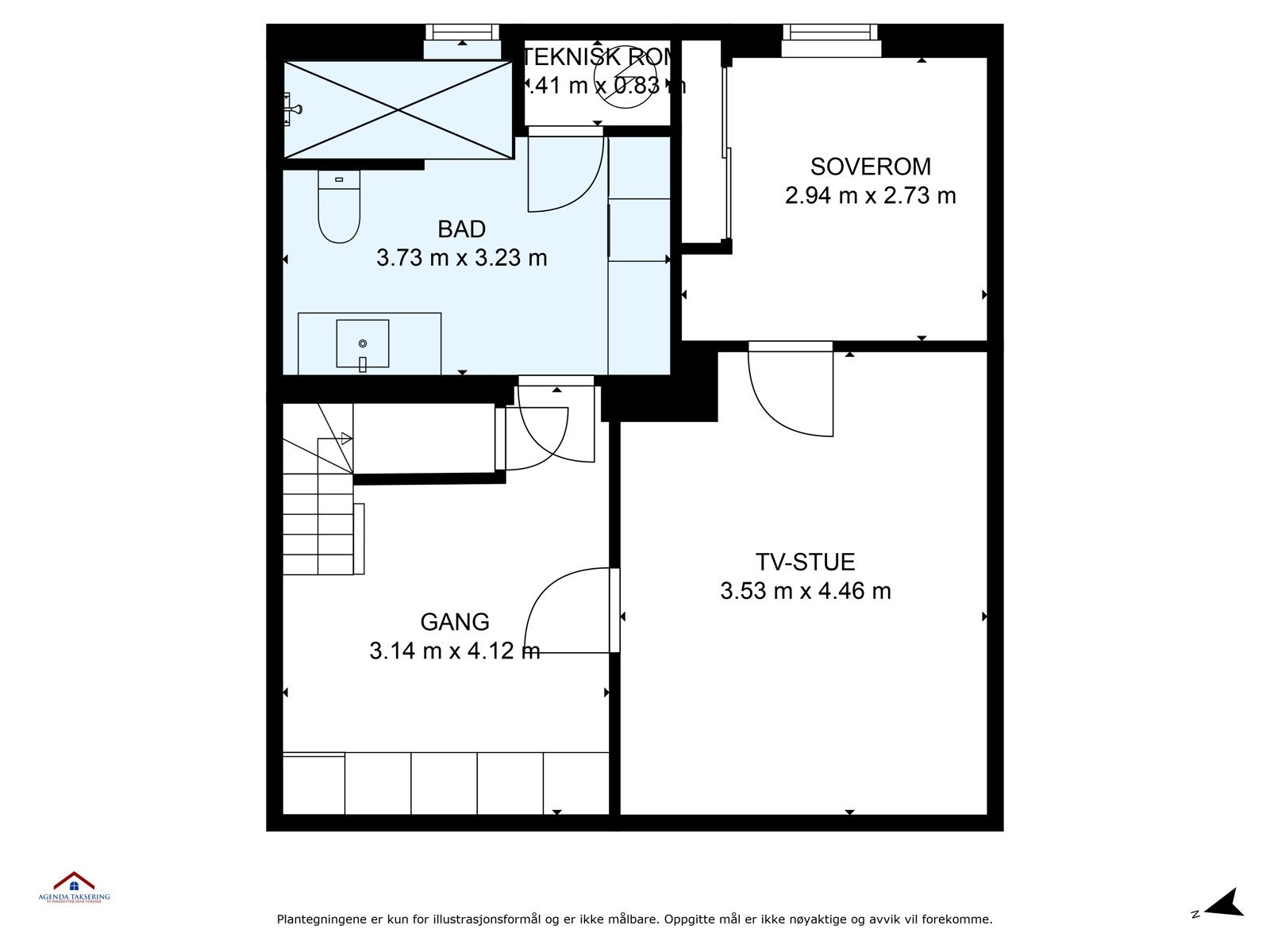 Plantegning med mål kjelleretasje. Galleribilde