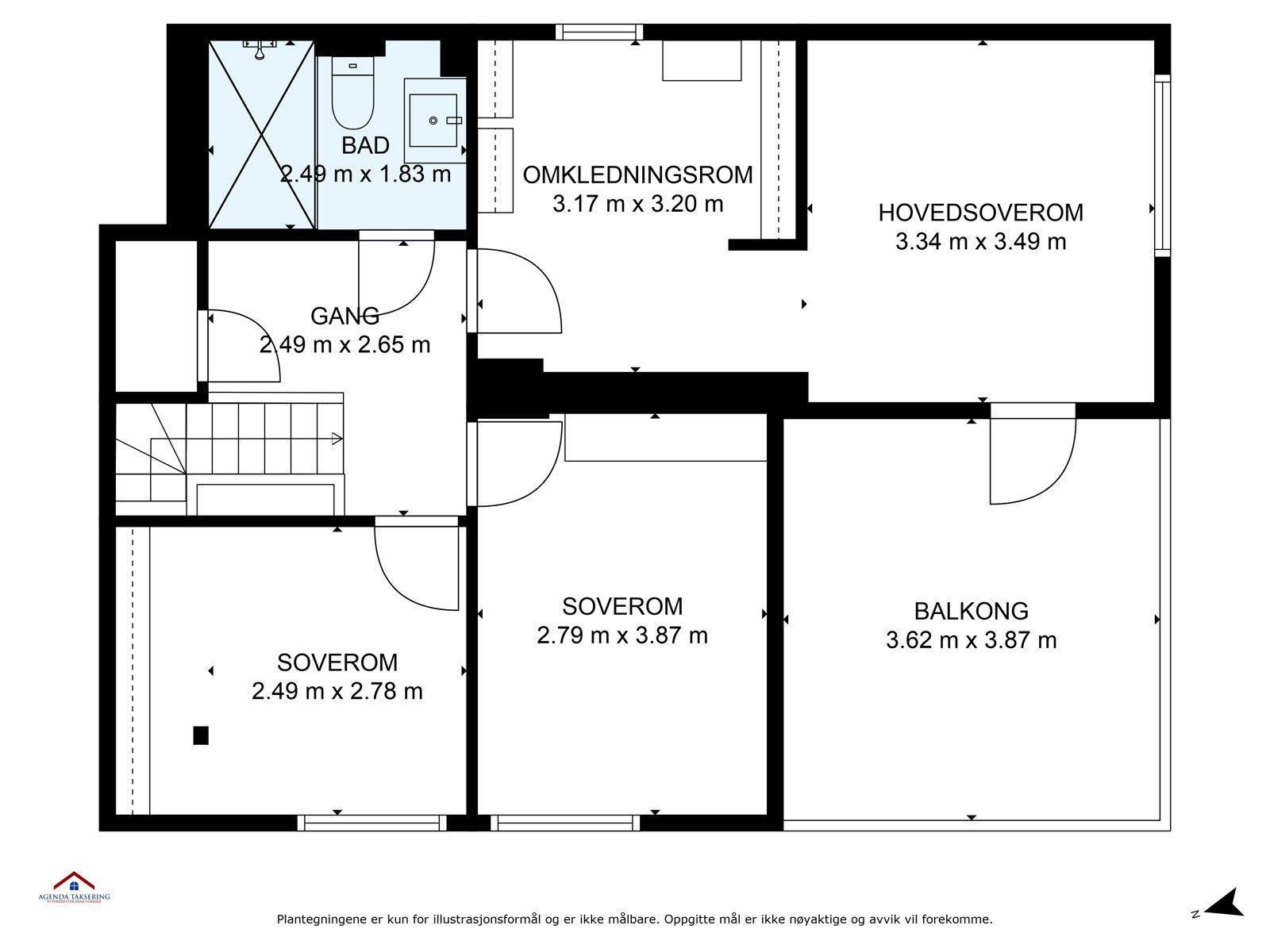 Plantegning med mål loftsetasje. Galleribilde