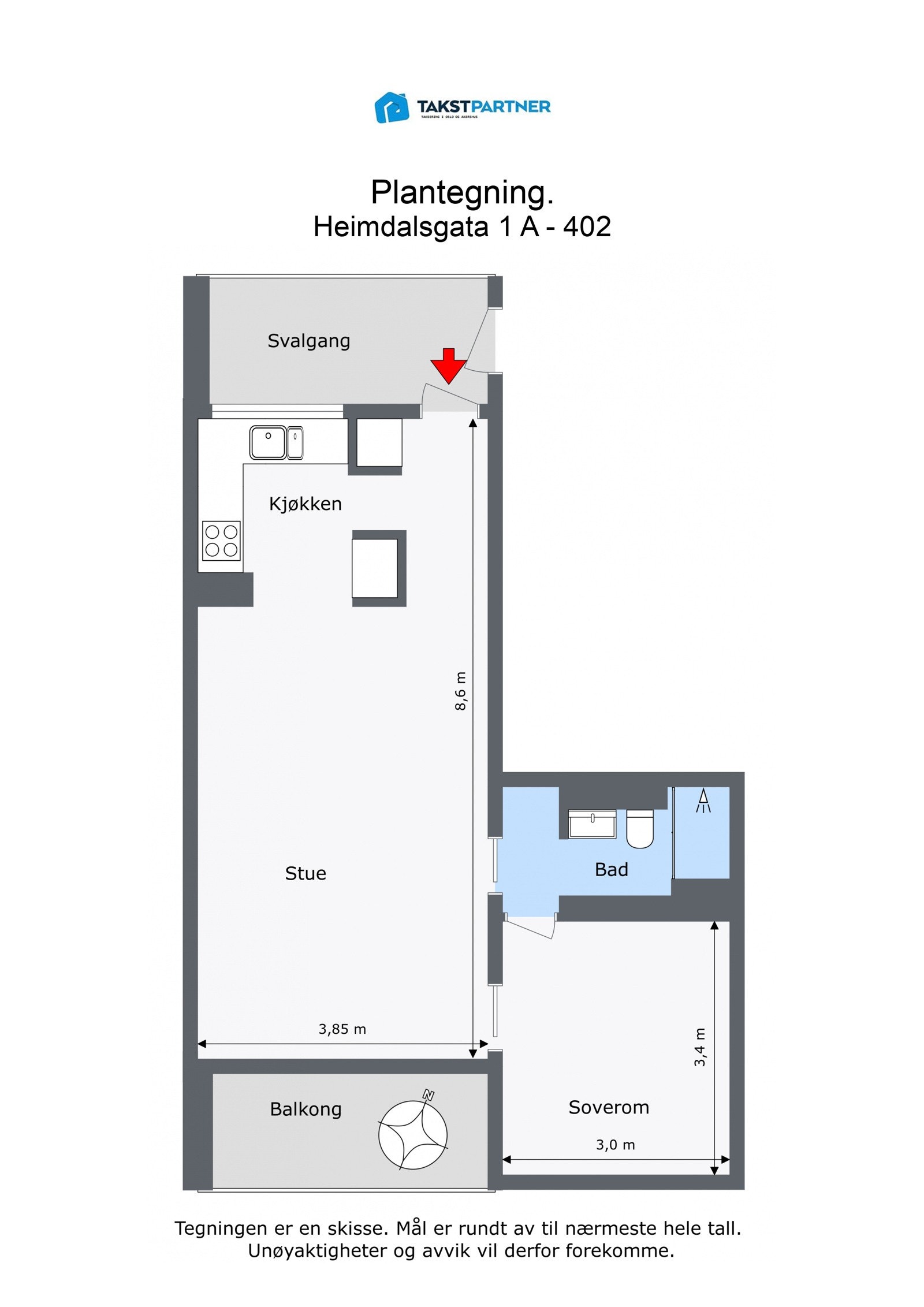 Plantegning med mål. Galleribilde