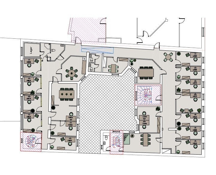 Planløsning med forslag til møblering. Galleribilde