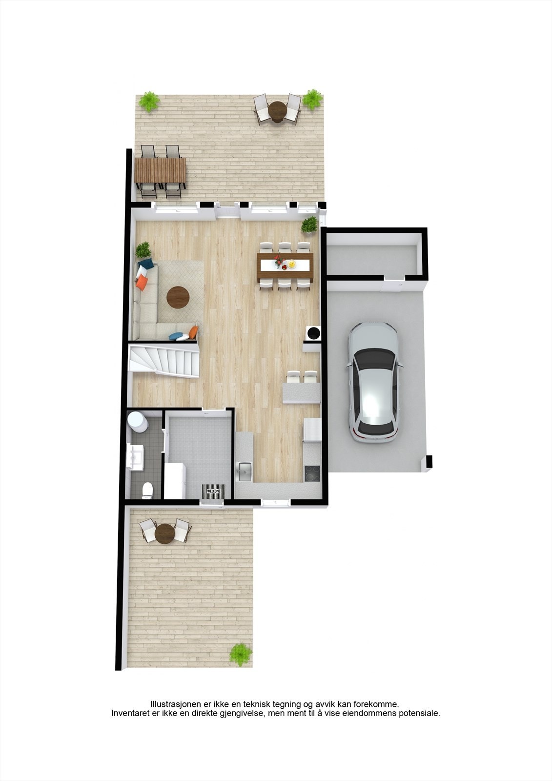 Illustrasjonen er ikke en teknisk tegning og avvik kan forekomme. Inventaret er ikke en direkte gjengivelse, men ment til å vise eiendommens potensiale. Galleribilde