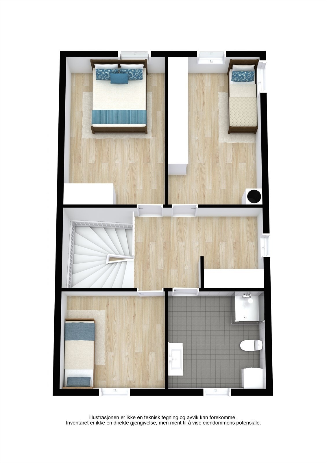 Illustrasjonen er ikke en teknisk tegning og avvik kan forekomme. Inventaret er ikke en direkte gjengivelse, men ment til å vise eiendommens potensiale. Galleribilde