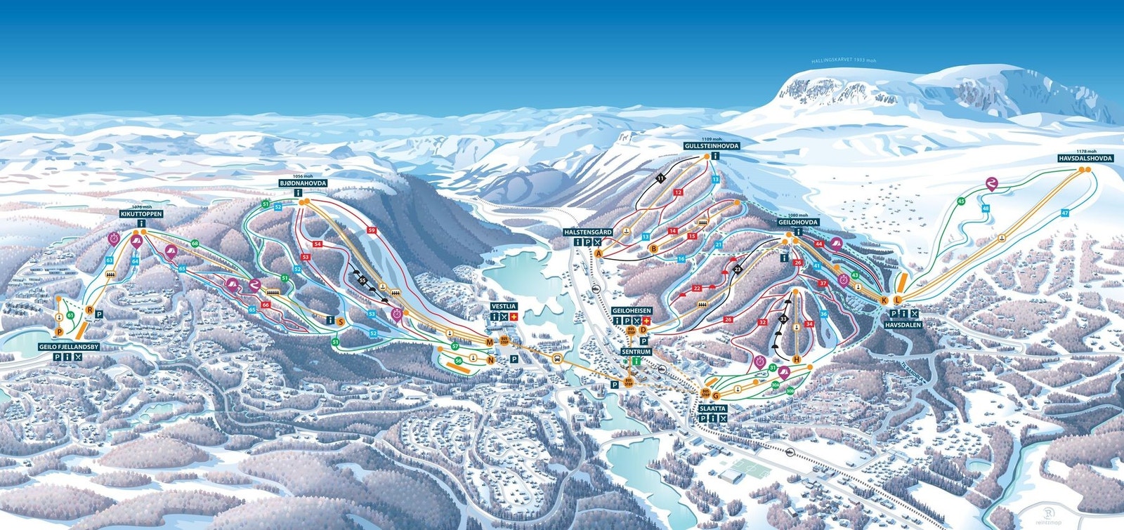 Oversiktskart over Geilo vinterstid Galleribilde