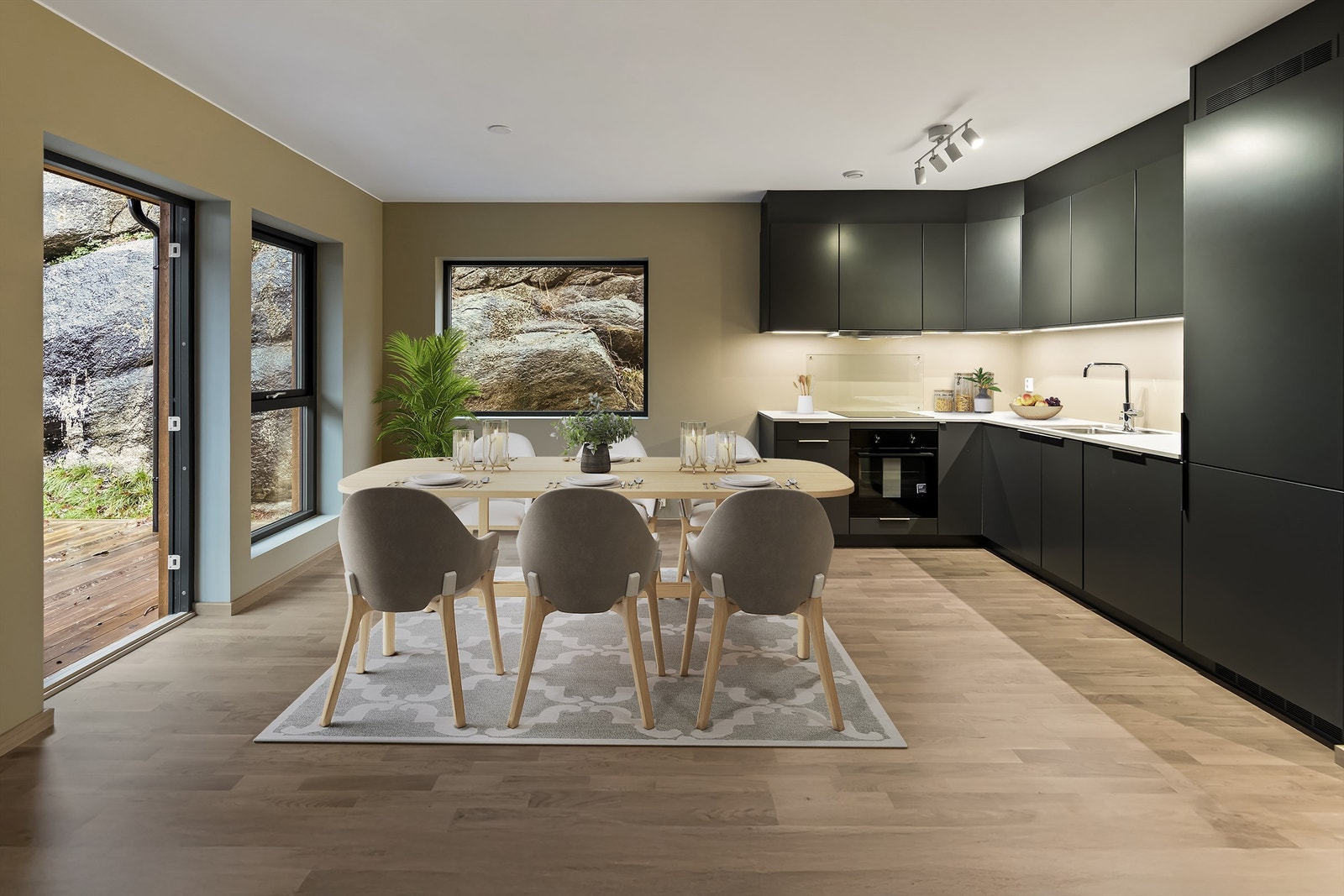 Kjøkken og stue i åpen løsning - digital stylet Galleribilde