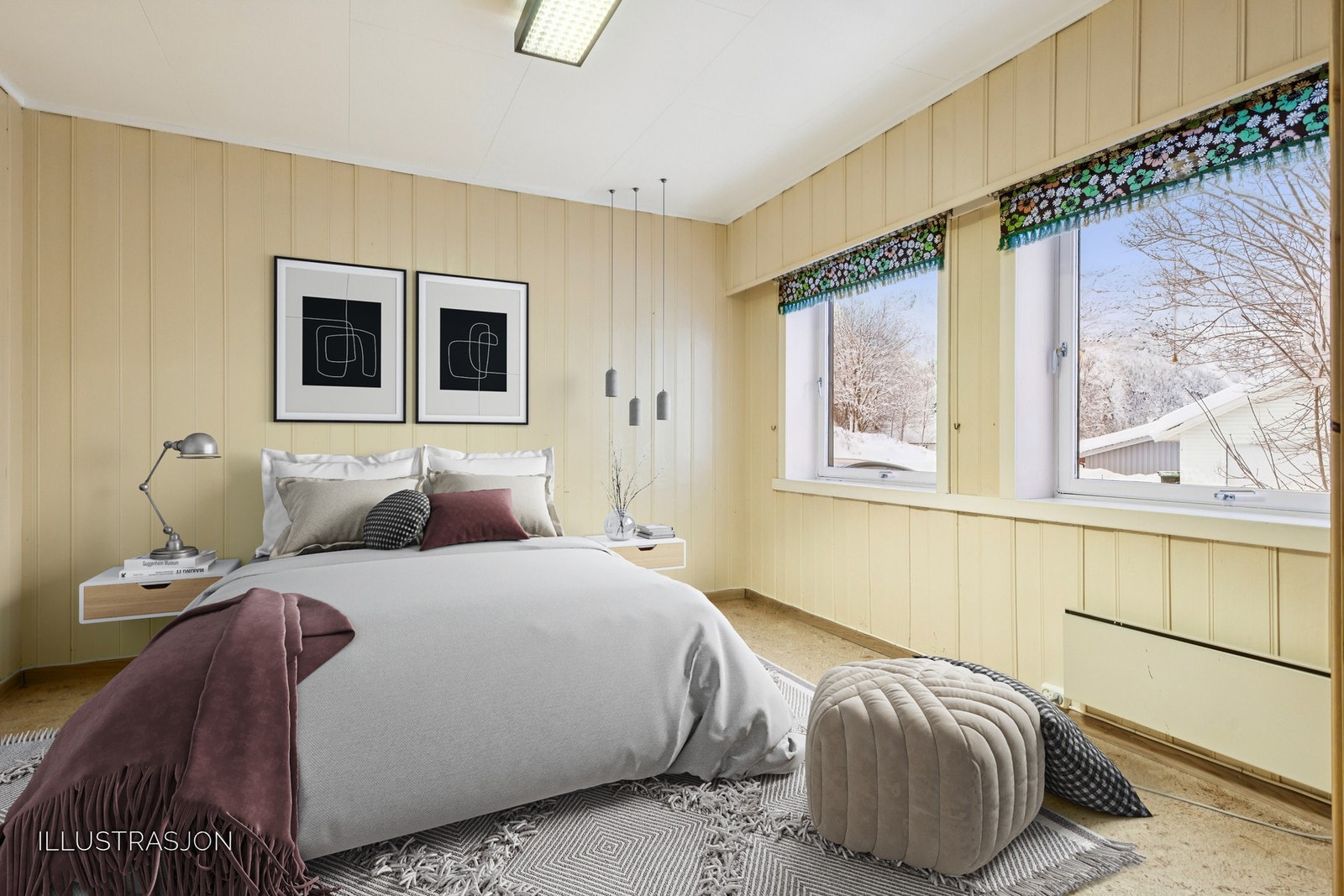 Soverom 2 er digitalt møblert og pusset opp. Galleribilde