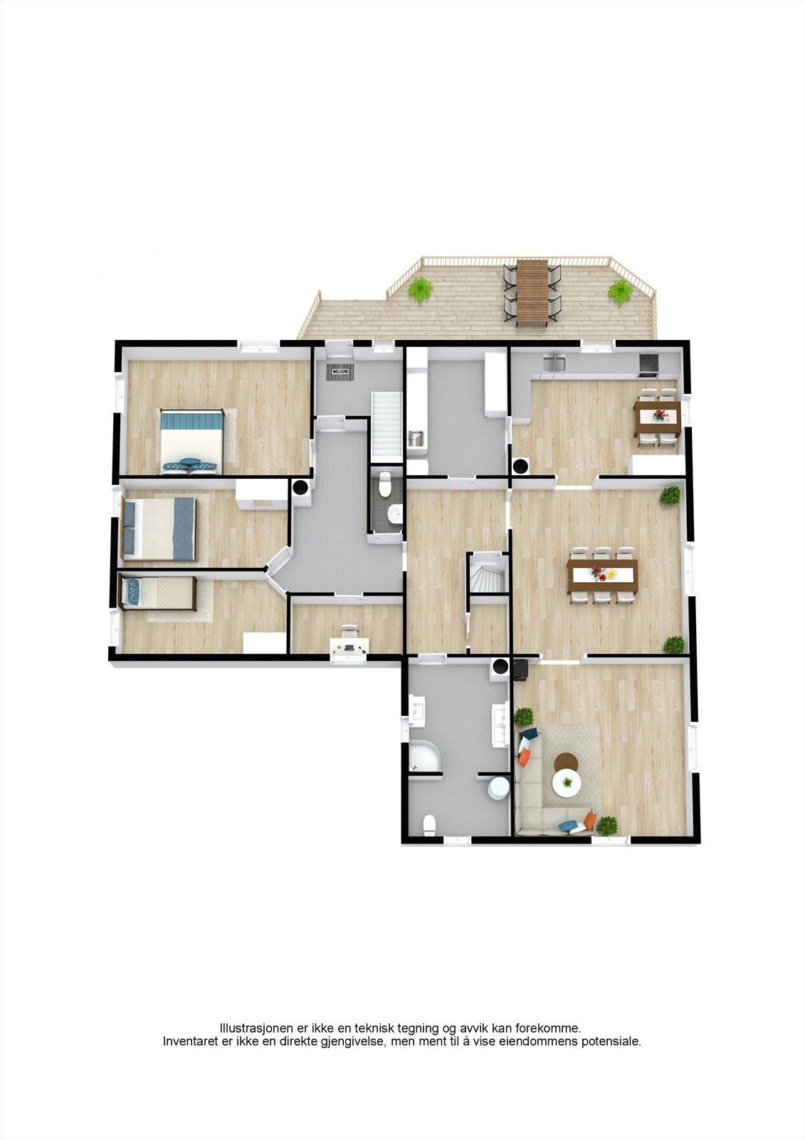 Plantegning 3D 1. etg. bolig Galleribilde