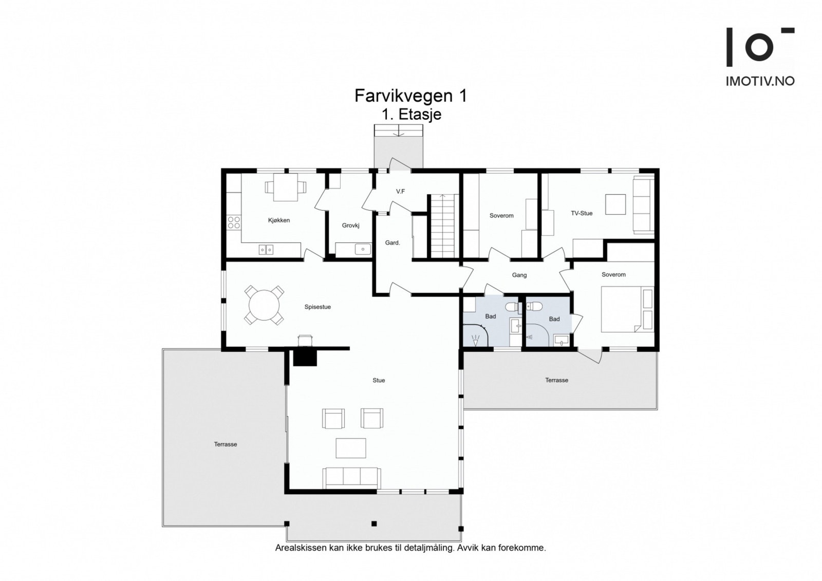Bildene etter viser 1 etg. Det er gjort endring på hovedsoverom i forhold til godkjente tegninger. Galleribilde