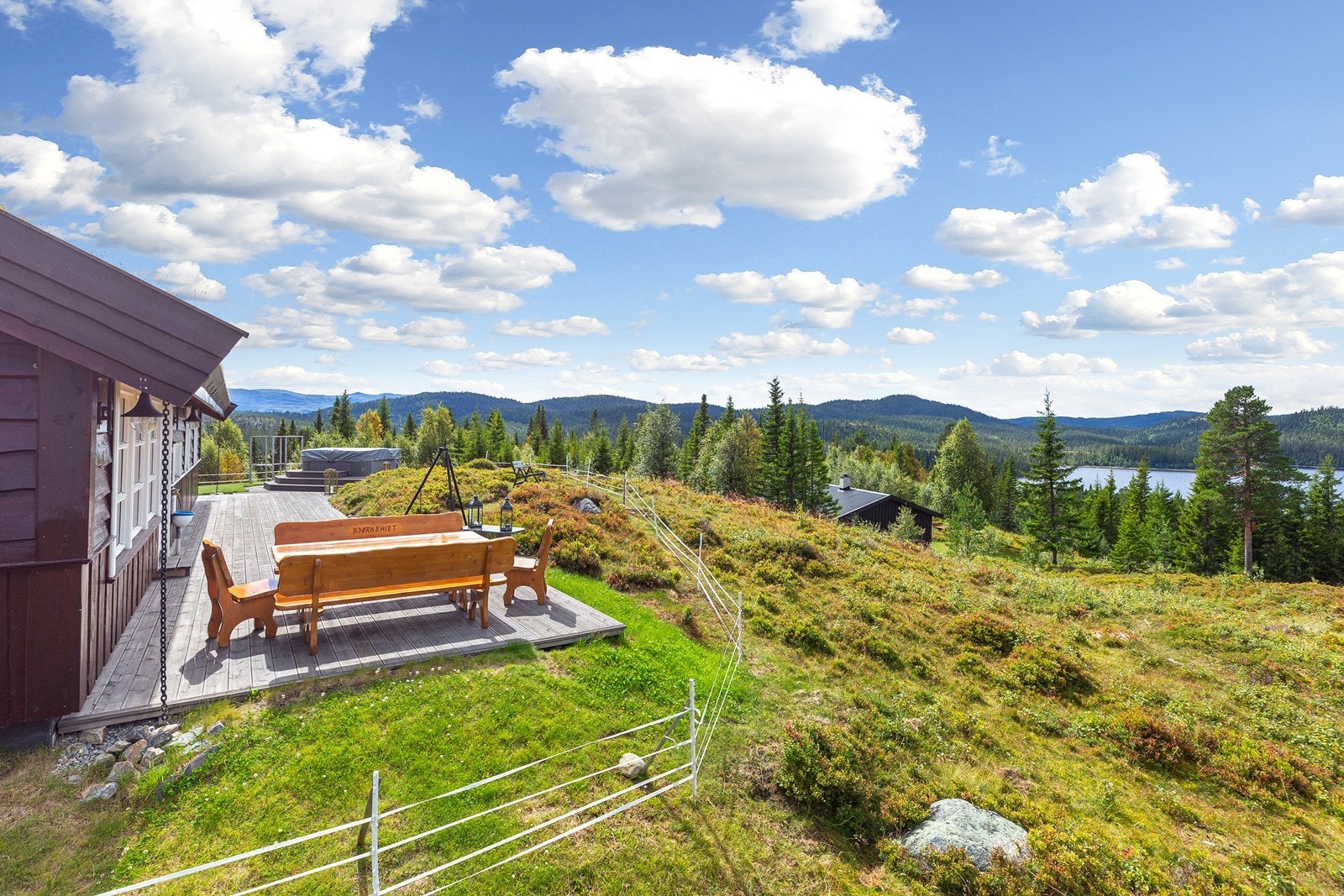 Like ved hytteveggen finner man både blåbær, tyttebær og bringebær. I nærheten kan man også være heldig å finne multer. Galleribilde